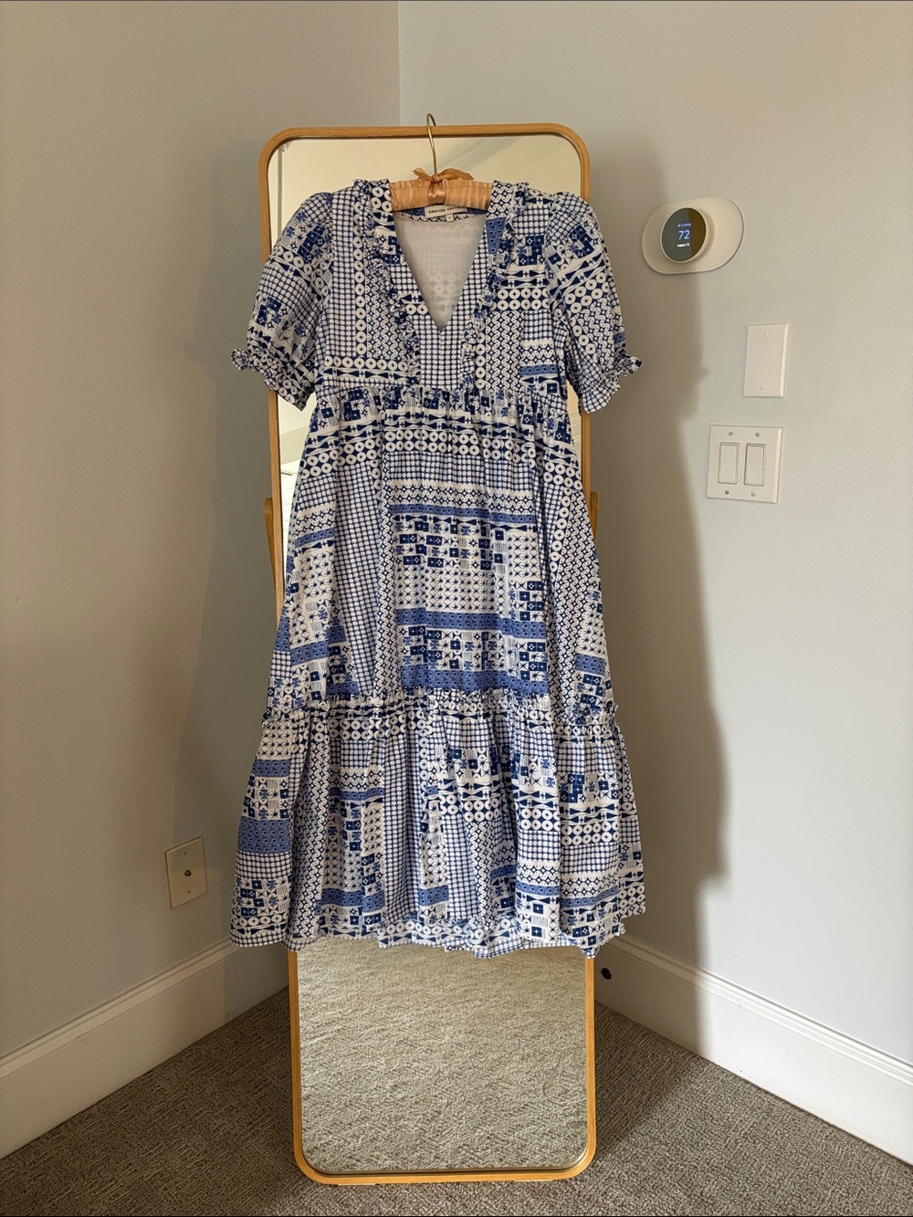 English Factory Blue and White Dot Print Dress